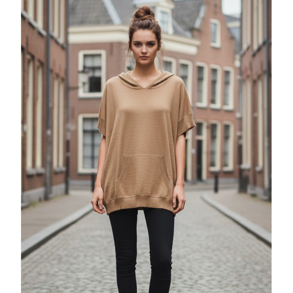 NEW Loft M L Sweater Tan Beige Hoodie Poncho Boho Womens Earthy Athleisure Comfy